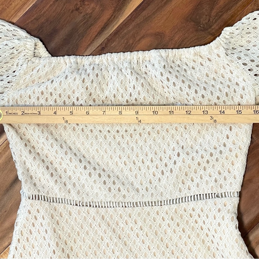 Listicle Size Small Off-The-Shoulder Open Weave Dress Lace Bell Sleeve Cream - Picture 8 of 14